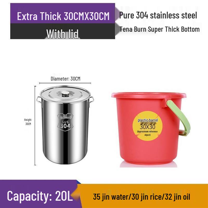 Extra dicker Eimer aus 304 Edelstahl: Großes Fassungsvermögen für Lake, Suppe, Reis und Wasser mit Deckel