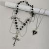 Multi Layer Black Beaded Cross Bat Heart Star Gothic Stacked Clavicle Necklace For Women