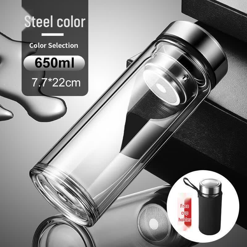 Men s High Borosilicate Double-Layer Glass Tea Bottle