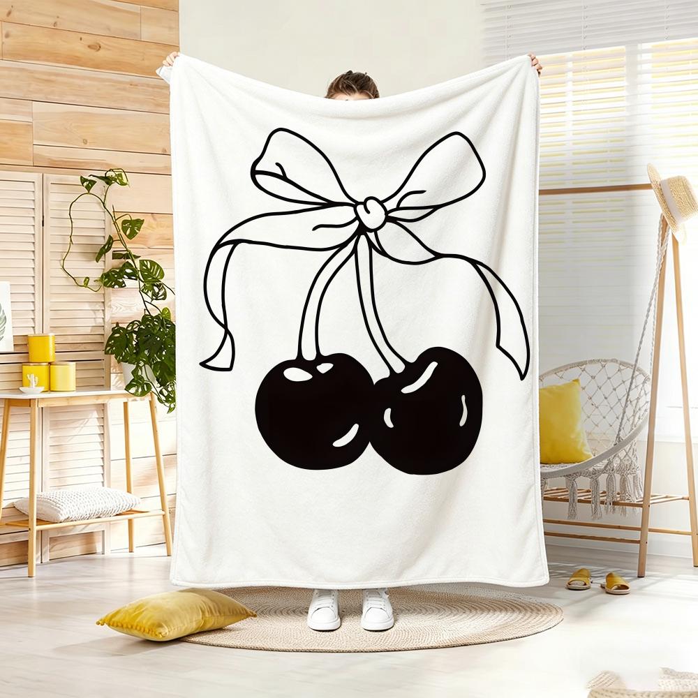 Illustration C-Cherry with Bow Throw Soft Warm Throw Blanket for Bedroom Living Room Bed Travel Camping Picnic Gift