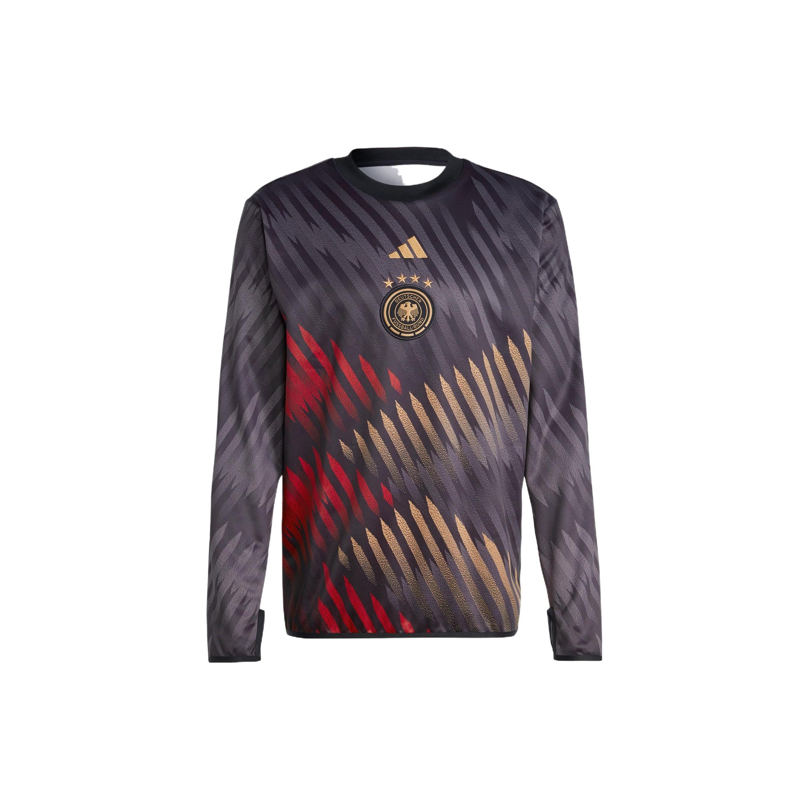 Men s adidas Dfb Pre Wrmtop Round Neck Stripe Detail Logo Printing Pullover Long Sleeves Black HC1285 S
