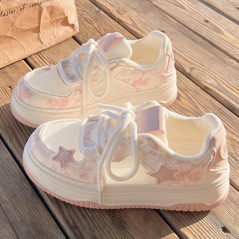 Звездные маленькие белые туфли женские летние дышащие сетчатые туфли новая обувь с юбками универсальные туфли на платформе спортивные кеды 35 розовый 1826₽