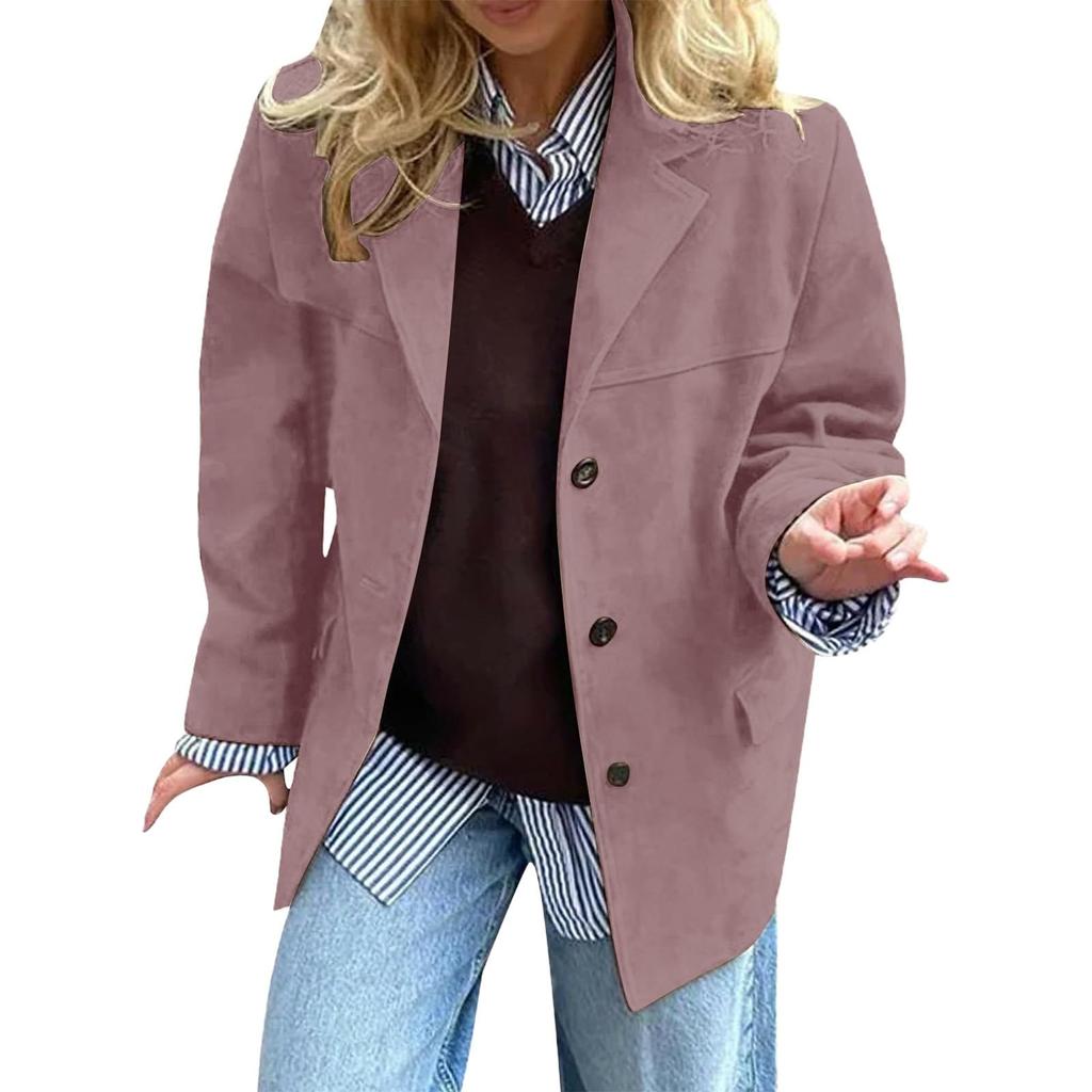 Women's Fashion Solid Color Vintage Casual Oversized Pocket Long-Sleeve  Jacket
