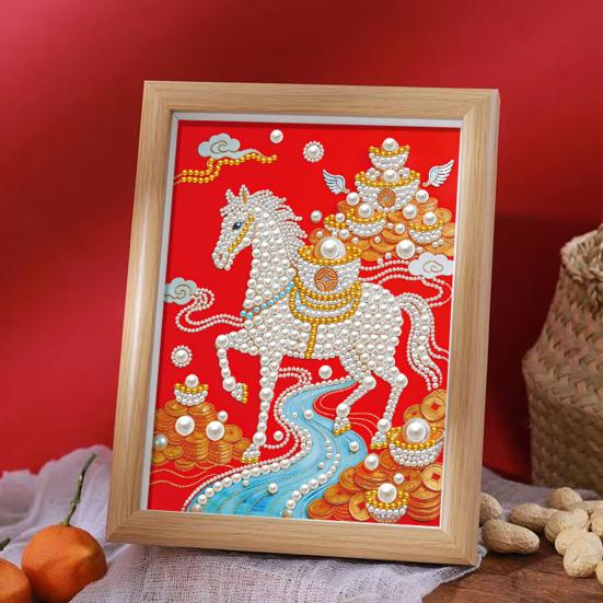 Faux Pearl Painting Kit Horse Pattern DIY 3D Beaded Art Craft with Glossy Faux