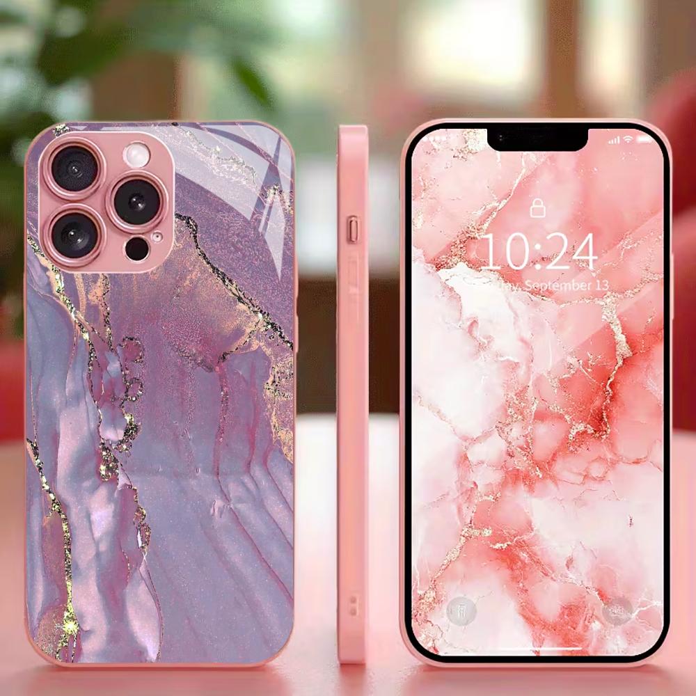 Cool Pink  Phone Case High-end Phone Case Electroplated Glass TPU PhoneCase for iPhone 17 16 15 14 13 12 11pm Pro Plus