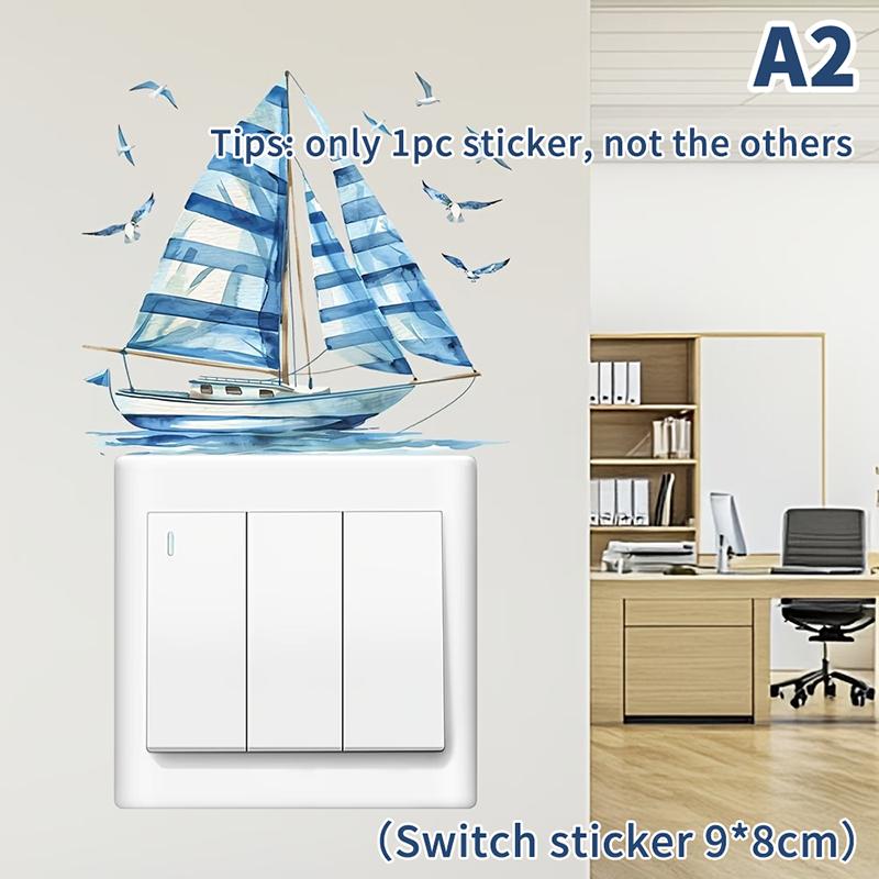 

Синий тон Морская жизнь Стеклянная наклейка Декоративная наклейка для раковины в ванной Настенная наклейка Самоклеящаяся Съемная Декор для дома