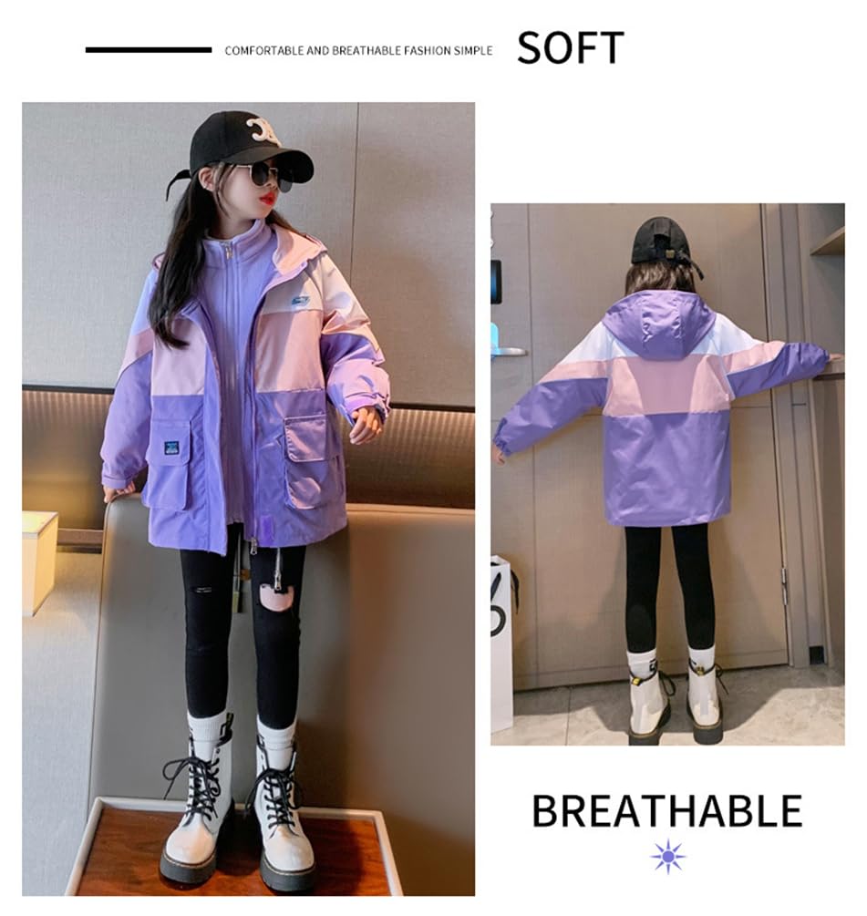 BLZXIAN Windbreaker with Fleece and Mountain Hooded Sizes Fleece Height 150cm Girls' 3-in-1 Lining, Spring, Autumn, Winter, Kids' Jacket, Coat, Parka,