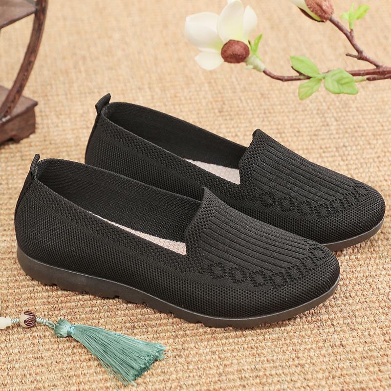 Spring and Summer Cloth Shoes Medium Shoes Flying Woven Mesh Breathable Shoes Flat Bottom Shallow Mouth Casual Shoes