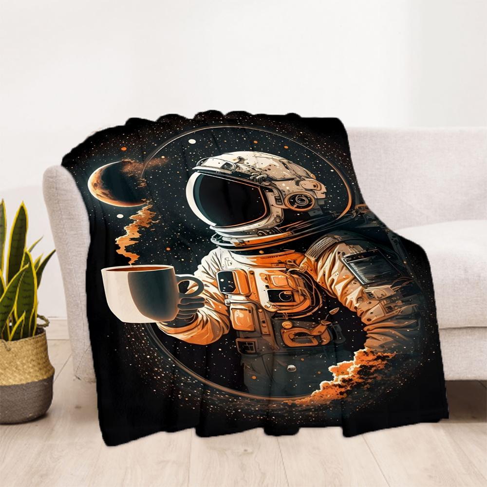 1pc Astronaut Space Flannel Blanket, Comfortable and Warm Blanket, for Camping Sofa Bed and Couch Office012