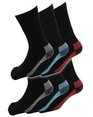 GREAT STONE Men's Five-Toe Socks (Set of 6) - Tough and Durable Double-Soled Socks with Silk Lining, Thick, Moisture-Wicking, Quick-Drying, Sizes 25-2