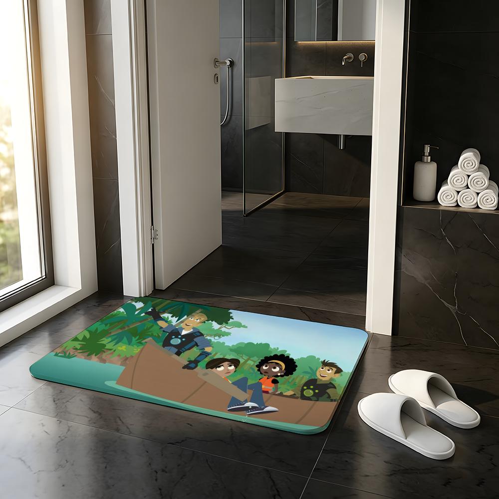 ANIME W-Wild Kratts Fußmatte Saugfähige Fußmatte Rutschfester Eingangsteppich für Badezimmer, Toiletten und WCs