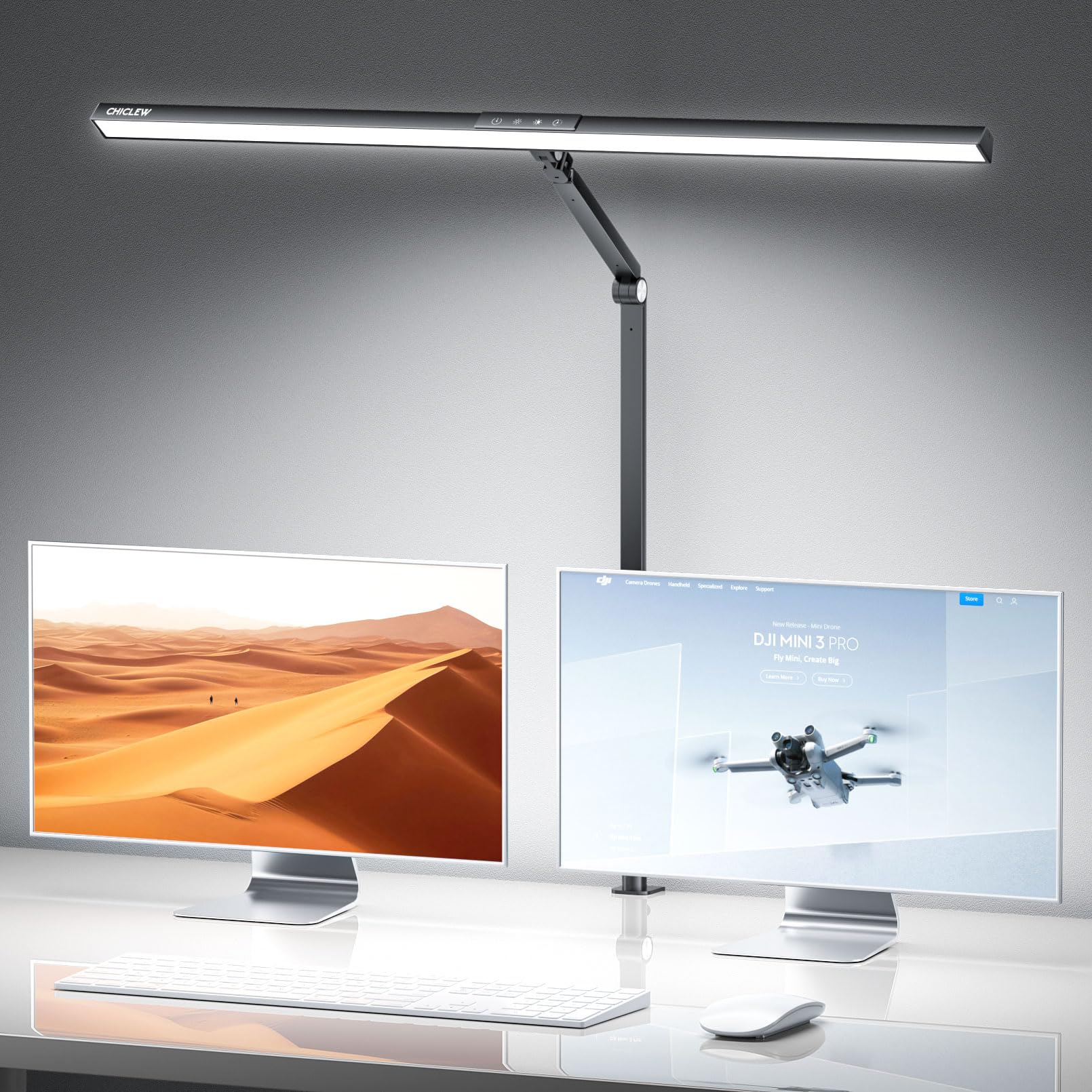 

CHICLEW LED Desk Lamp, Clamp-on, 18W, Wide, Tabletop Lamp, 5 Colors, 5 Brightness Levels, Eye Care Desk Lamp, Flexible and Sturdy Clamp-on, Touch
