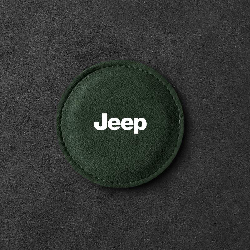 Car Cup Holder Pad Leather Slot Non-slip Coaster Mat For Jeep Wrangler Grand Cherokee Compass Renegade Tyre Stem Air Caps