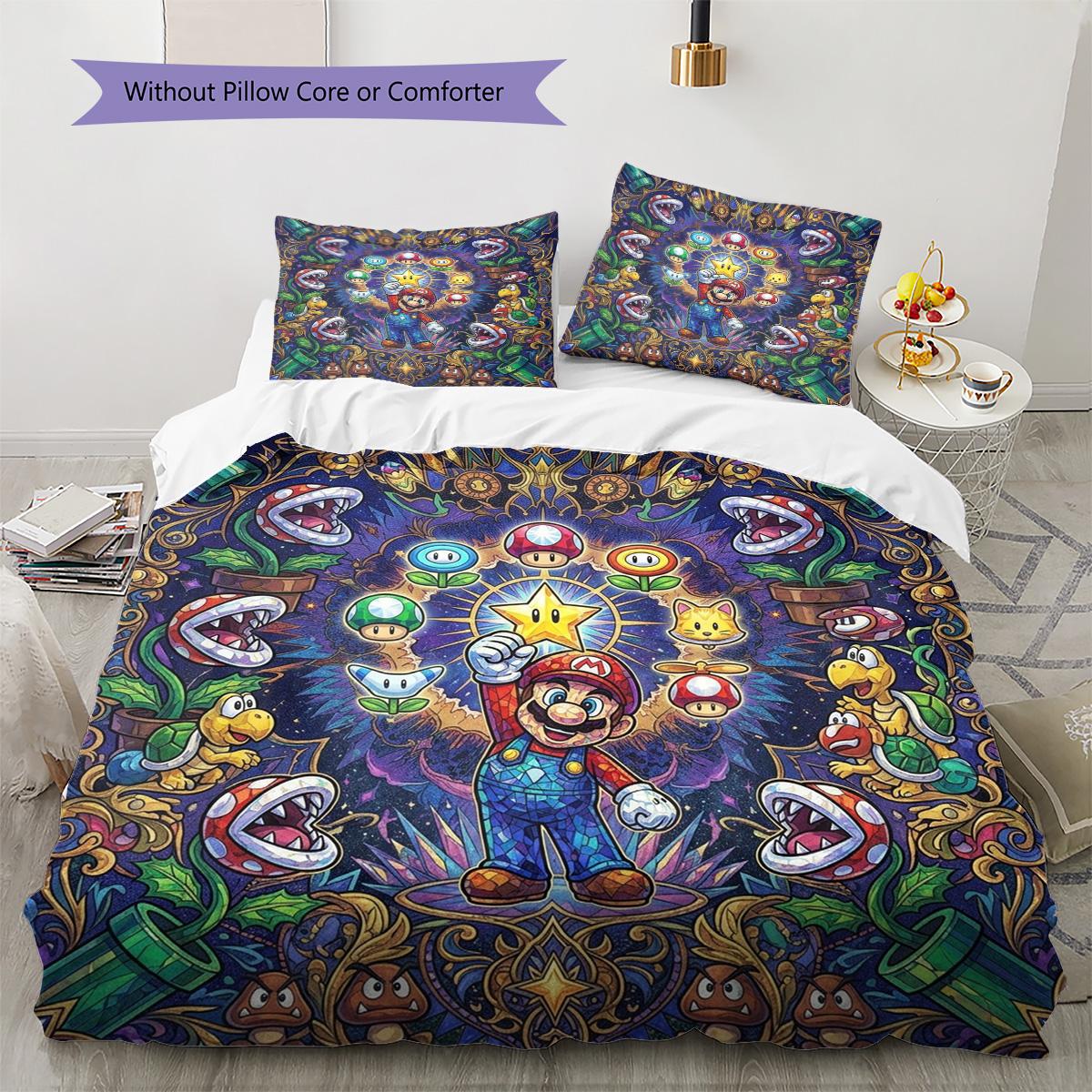 

Super Mario Pattern Bedding Quilt Set Quilt Cover Pillowcase Home Decoration Birthday Gift (1 * duvet cover + 2 * pillowcase, without core) 135x200cm