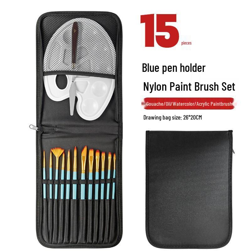 Foreign Trade Nylon Painting Brush Set - 10 Pieces, Red & Blue Handles, Flat Gouache & Oil Brushes