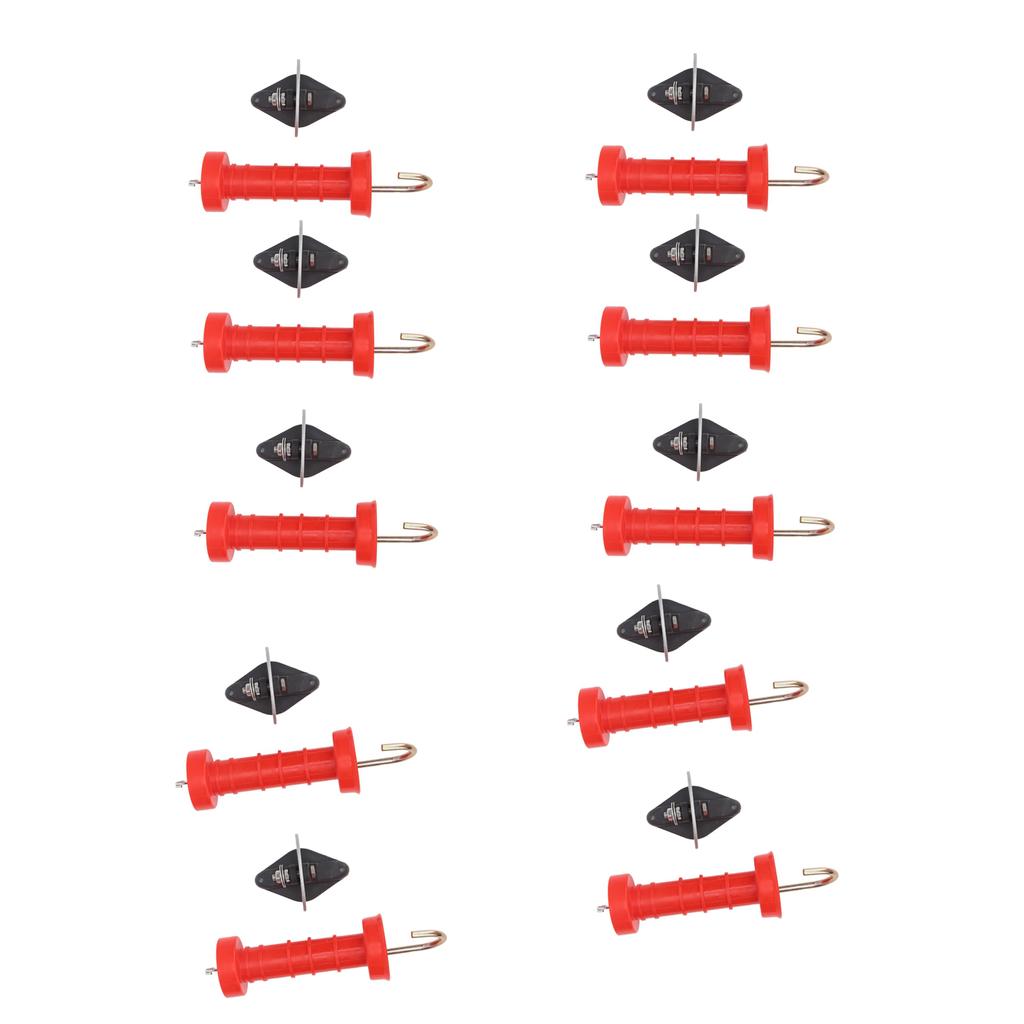 10Pcs Electric Fence Gate Handles Red ABS Heat Cold Resistant with 10Pcs Insulators