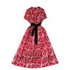 Summer new French retro wind collar single-breasted short-sleeved printing waist and thin temperament elegant dress long dress