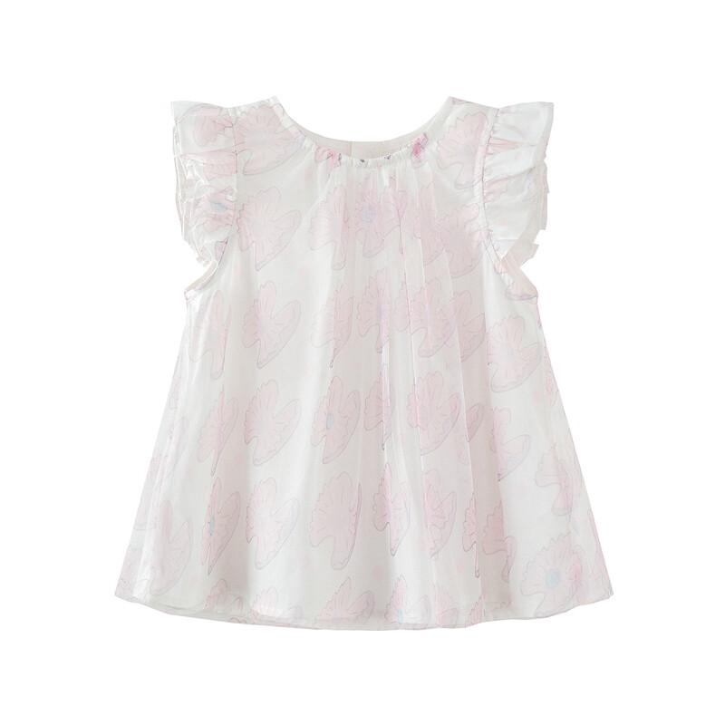 Minibala Girls' Ruffled Short-Sleeve Cotton-Blend Summer Blouse