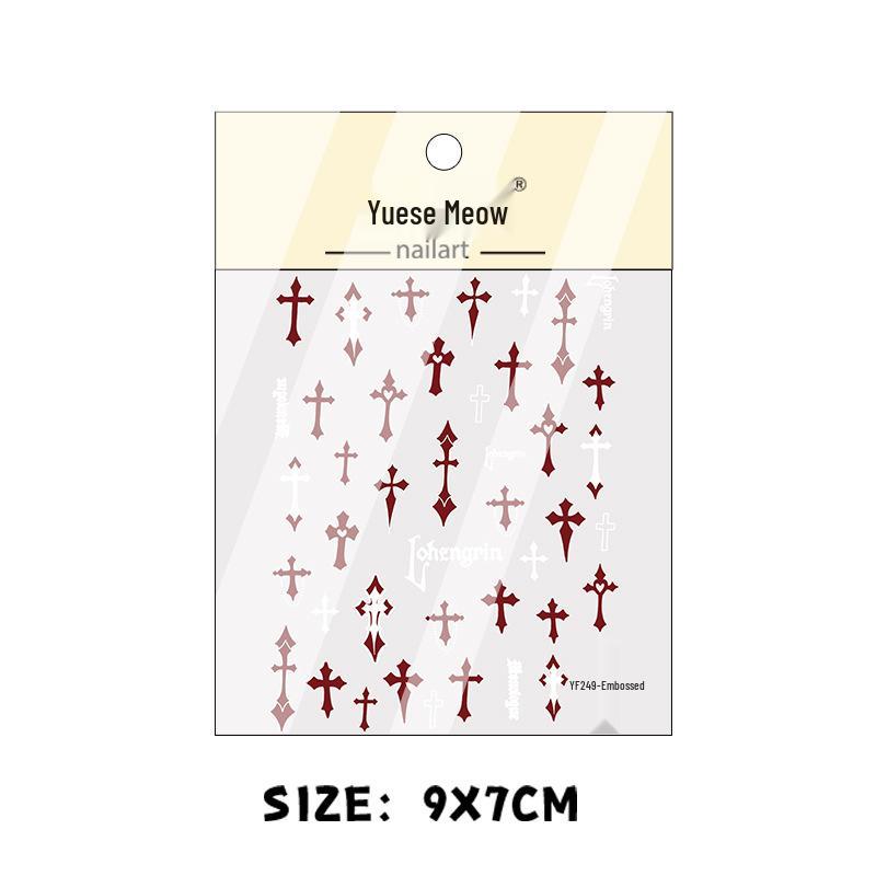 New Gothic Chrome Heart and Cross Nail Stickers: European & American Embossed Black and White Design