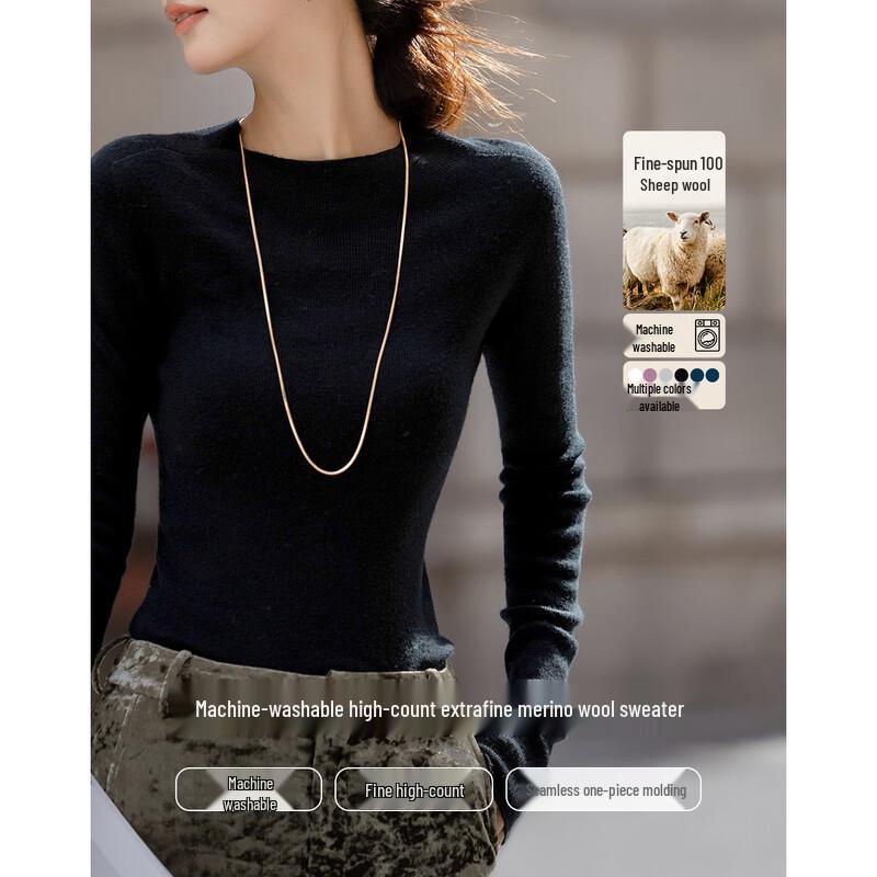 

Женский бесшовный свитер с воротником-стойкой из 100% шерсти мериноса XL