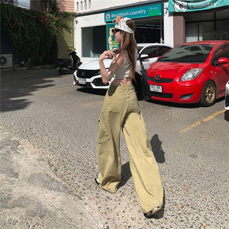Spring Summer Vintage Saber Cut Relaxed Drape Scythe Wide Leg Denim Pants For Women Casual Pants Oversize Denim Trousers