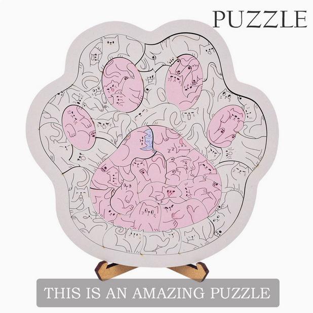Cat Paw Irregular Shape Wooden Art Puzzle - Immersive Decompression Birthday Gift, Educational & Creative for Kids
