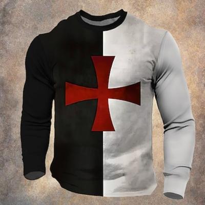 Herren T-Shirt Templerkreuz Langarm T-Shirt 3D-Druck Rundhalsshirt Alltag Designer Vintage Retro Street Casual Sommer Frühling Herbst Kleidung