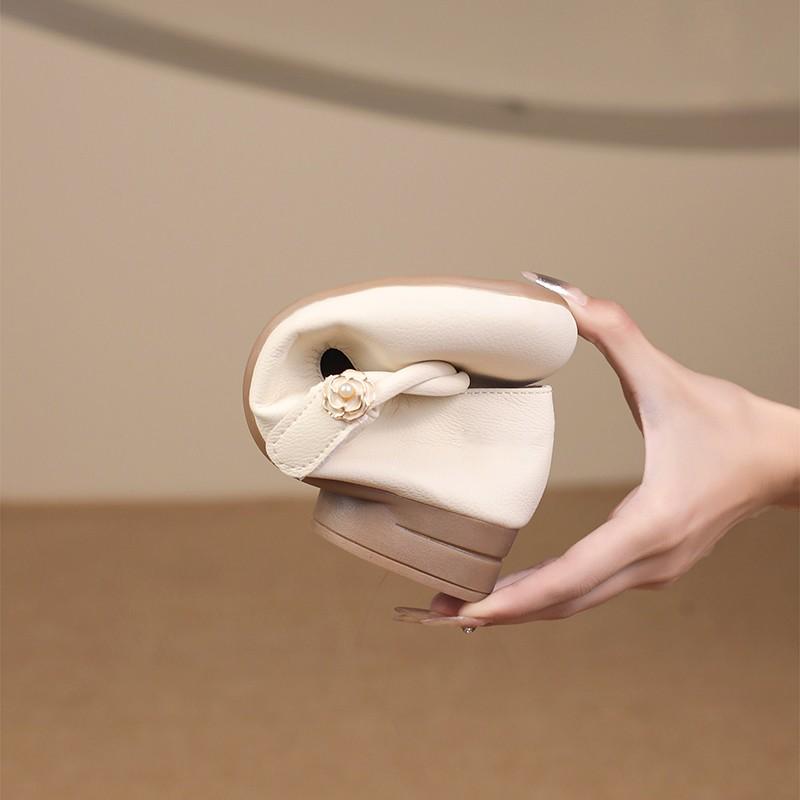 Fashion Aphixta Elegant Soft Sole Women Flats Shoes Flower Dec Shallow HooK Loop Loafers Woman Khaki Spring Shoes Round Toe Ladies Shoes