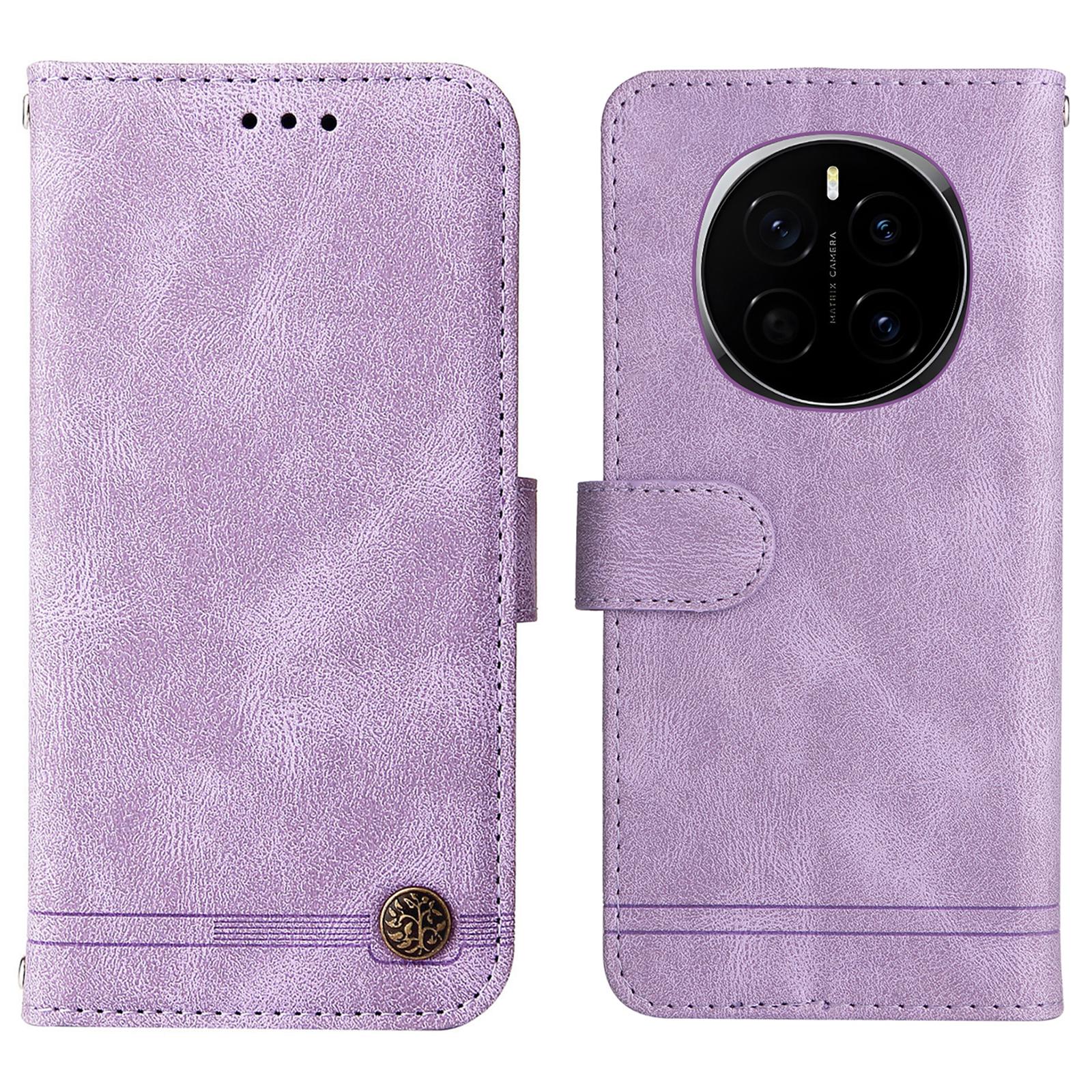 

Для Honor Magic7 5G Кожаные чехлы-кошельки Чехол для телефона с тактильной кожей и подставкой со шнурком Purple