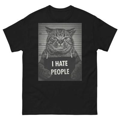 I Hate People's Cat Mood for Everyday Unisex Short Sleeved Funny Retro High Quality Printed Street Fashion T-shirts Tops