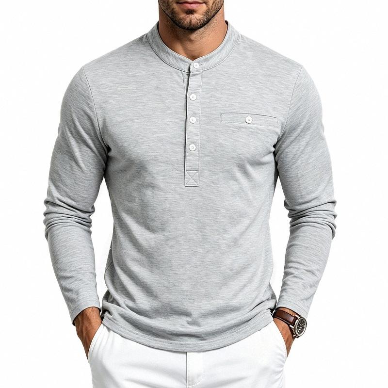 Men S Long Sleeve Henley T Shirt With Chest Pocket Casual Top