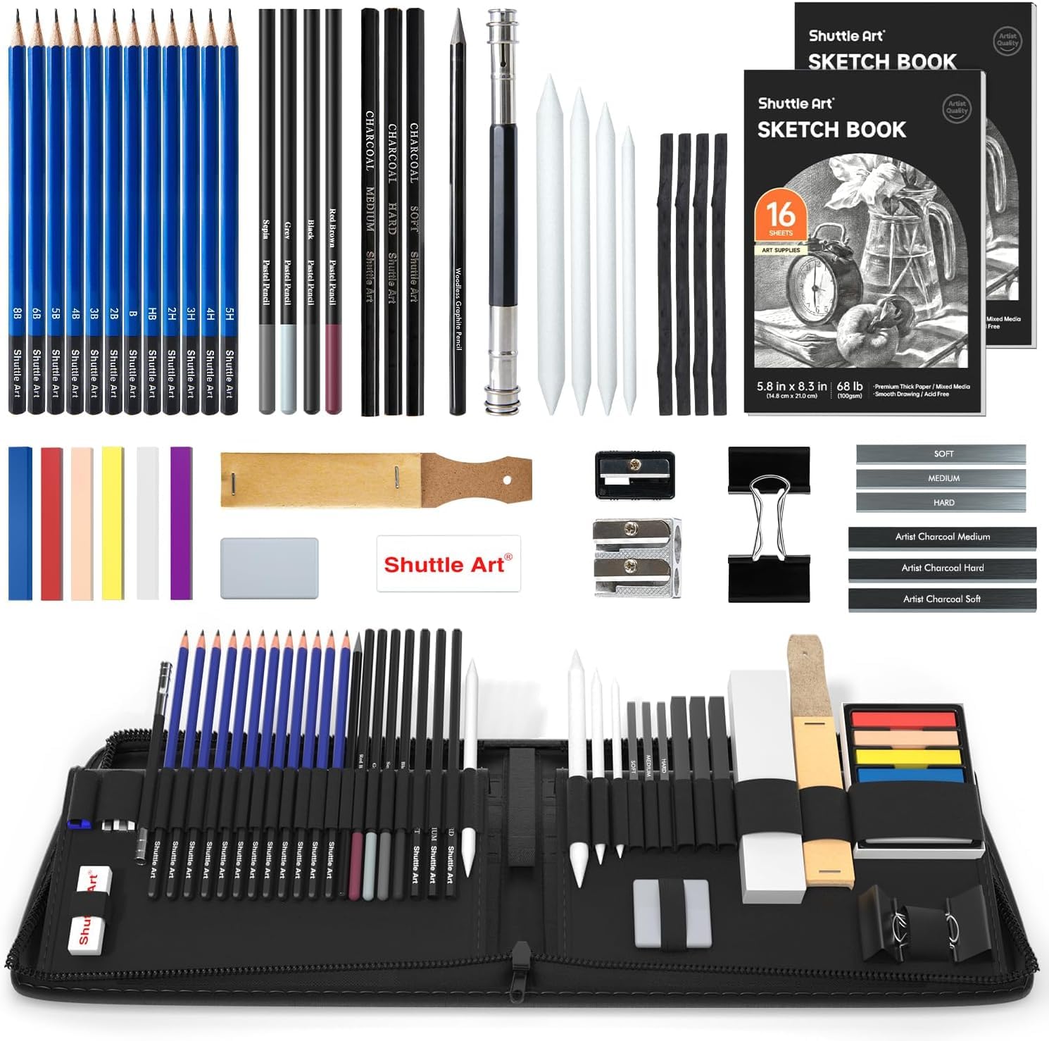 

Shuttle Art Sketch Pencils, Drawing Tools, 52-Pack, Suitable for Kids and Adults, with Pop-Up Portable Storage Case, Perfect for Beginners, Artists, a