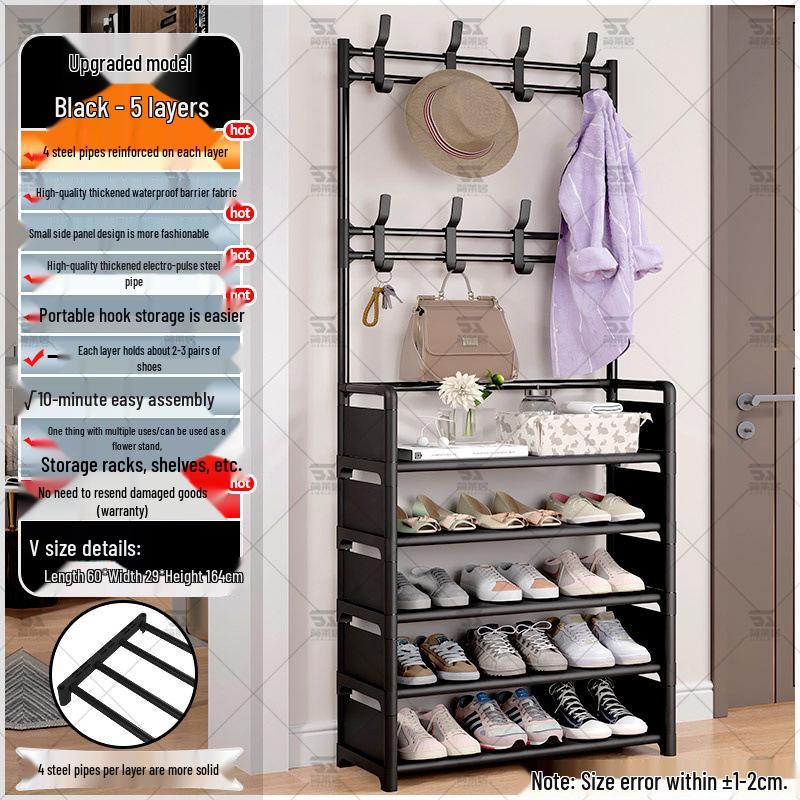 Multi-layer Dustproof Shoe & Hat Rack with Integrated Coat Rack for Indoor Use