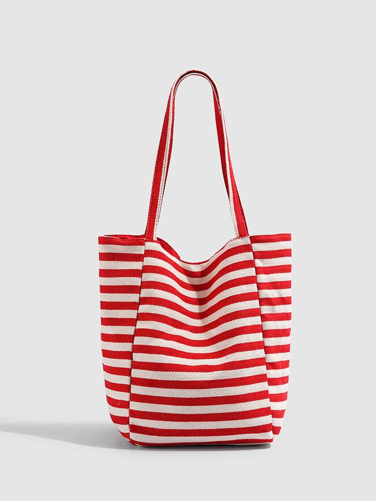 

2025 New Striped Canvas Bag Korean Version INS Lazy Style Tote Bag Student Large Capacity Casual Shoulder Bag красный