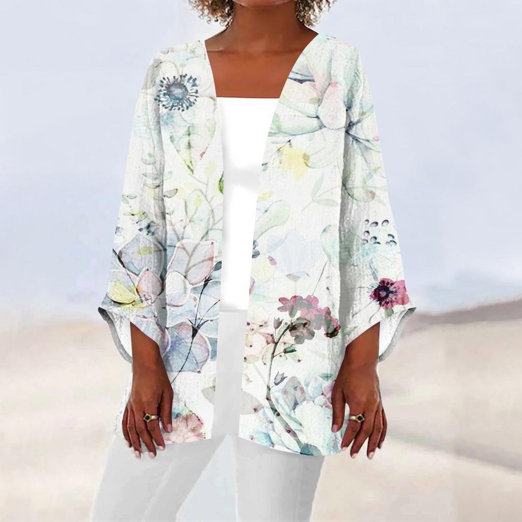 Dámská ležérní móda Caot Retro tištěná lehká středně dlouhá bunda Cardigan