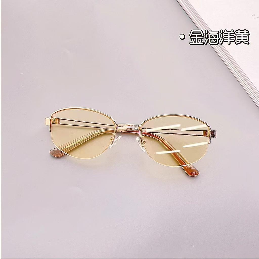 Designersolglasögon i koreansk stil för kvinnor, oval form, halvinfattade solglasögon för kvinnor, vintage hiphop solglasögon för män