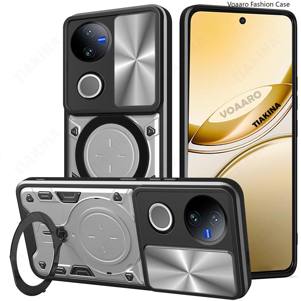 Slide Lens Push Window Armor Funda for Vivo V50 5G Global Case for Vivo V50 5G Global Case Magnetic Ring Stand Holder Cover