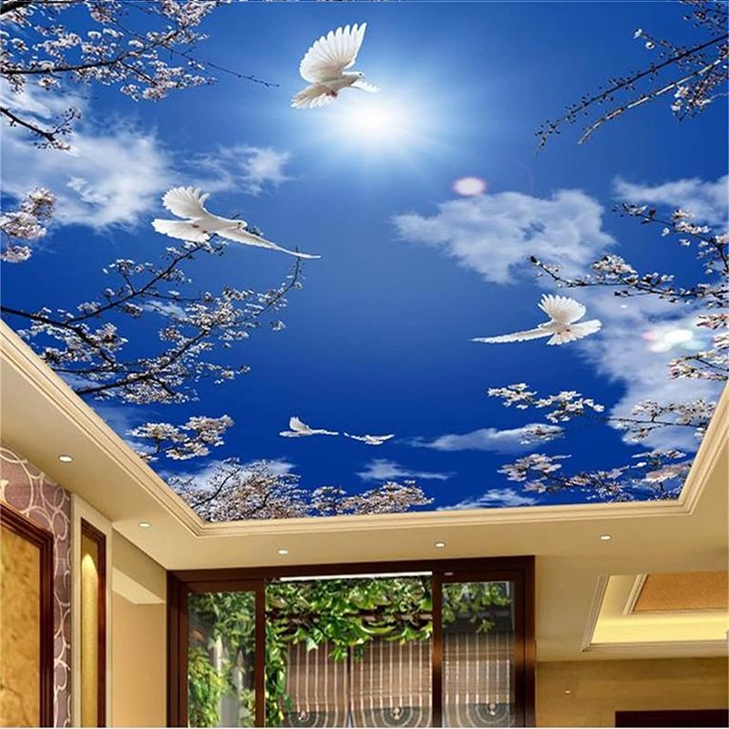 Blue Sky Wallpaper Cloud 3d Ceiling Wall Mural Sky Sunshine Rainbow Wall Mural Kids Room Bedroom Ceiling Mural Decor