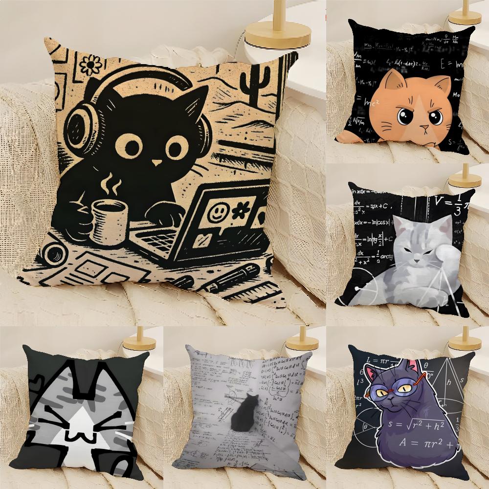 Funny Cat Thinking Network Pattern Pillow Case Home Living Room Decoration Linen Pillowcover Pillow Cases Cushion Cover