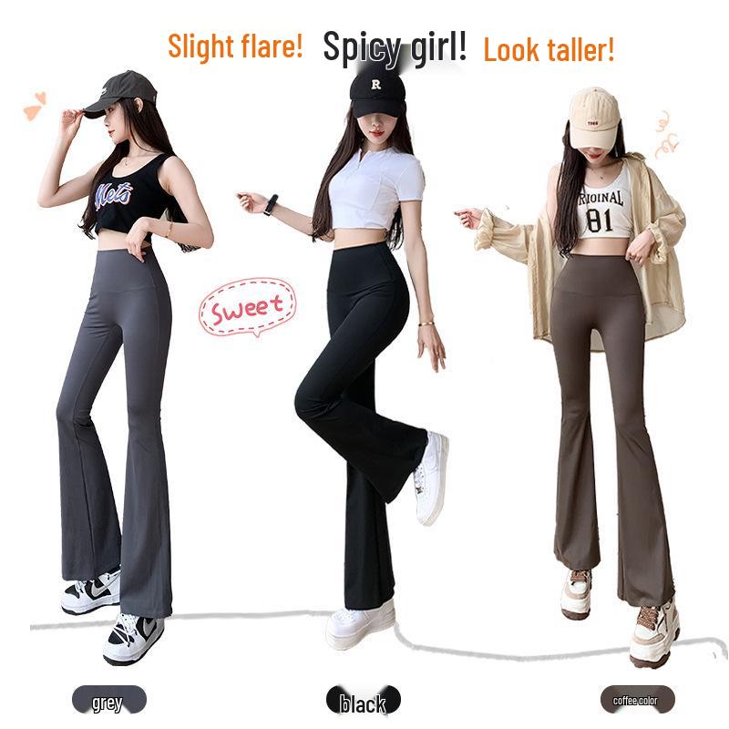 Women's Black Micro-Flare Yoga Pants - Slimming, Elastic, Plush, Extended Autumn/Winter Base Layer