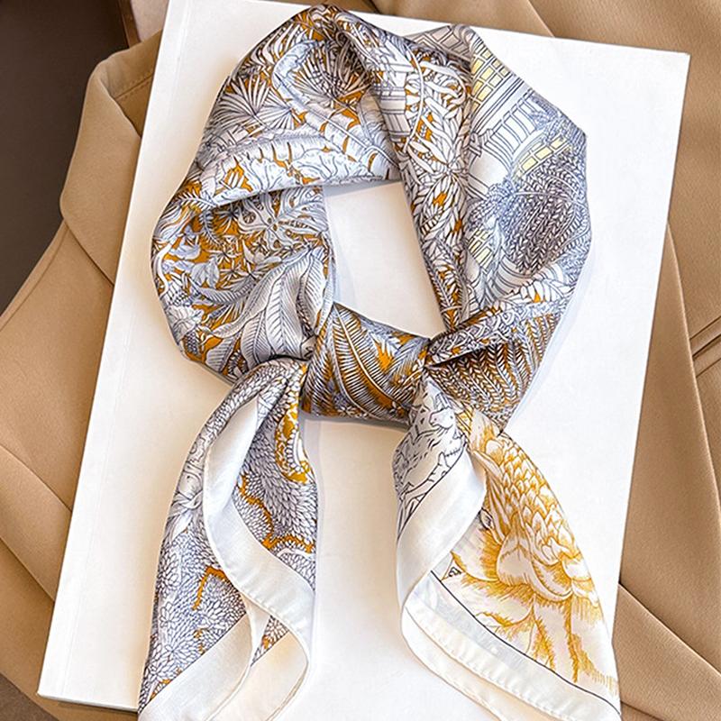 70*70cm Lemon Print Women's Silk Scarf Luxury Headscarf Neck Ties Fashion Decorate Handerchief Female Summer Hijab Bag Ribbions