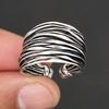 Handmade 925 Sterling Silver Wire Wrapped Band Ring, Adjustable Statement Cuff Ring for Men and Women