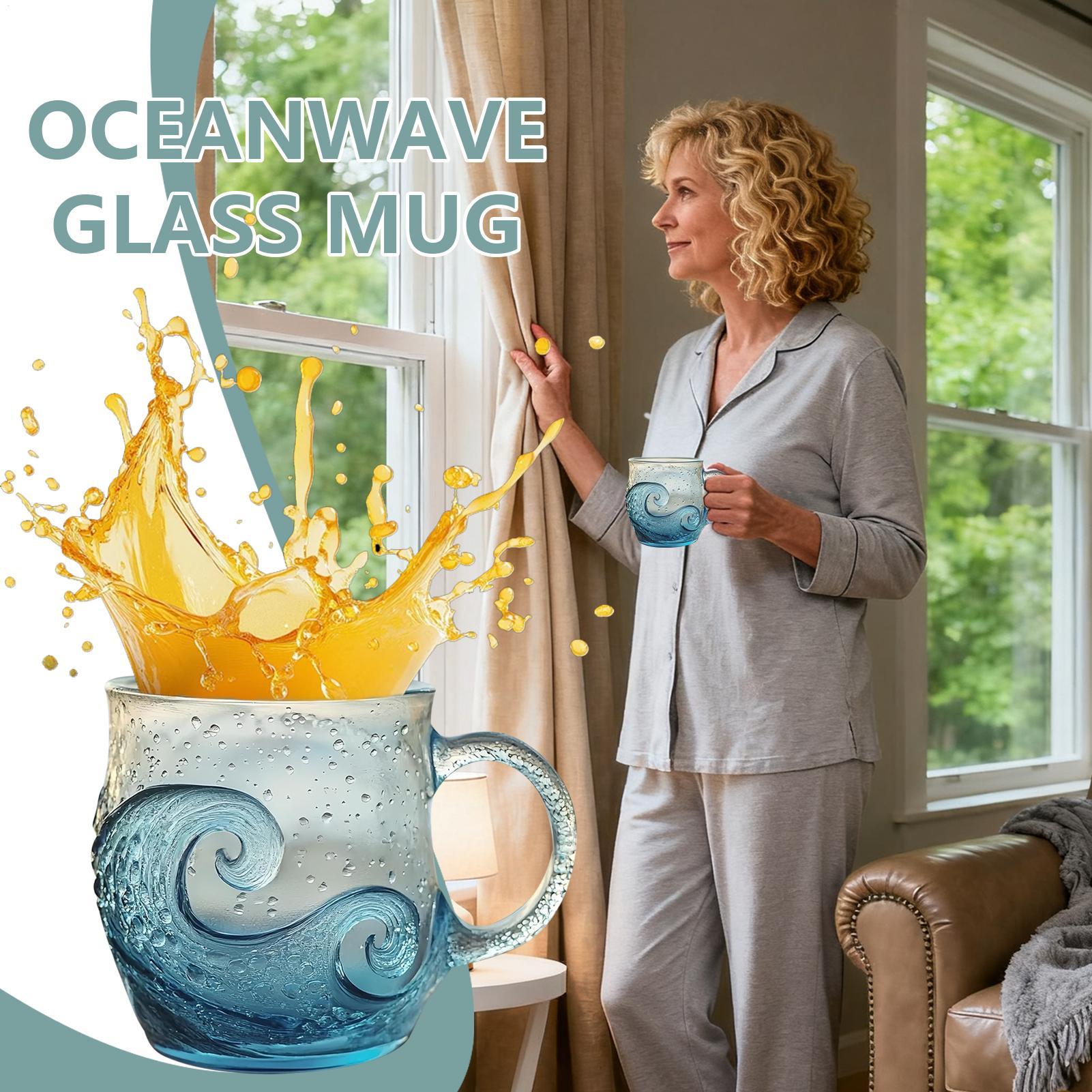 Sea glass wave cup Glass Mug Wave Design ocean theme coffee cup hand blown wave glass unique wave texture beach theme mug A