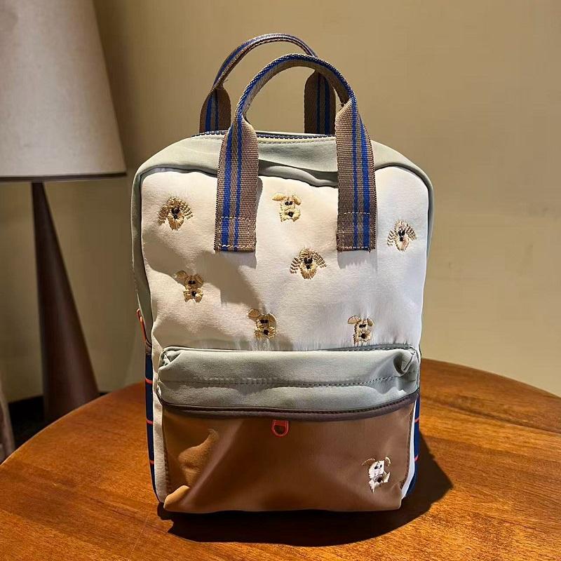 Dog embroidery children s color-blocked shoulder bag light-weight boys  and girls  backpacks