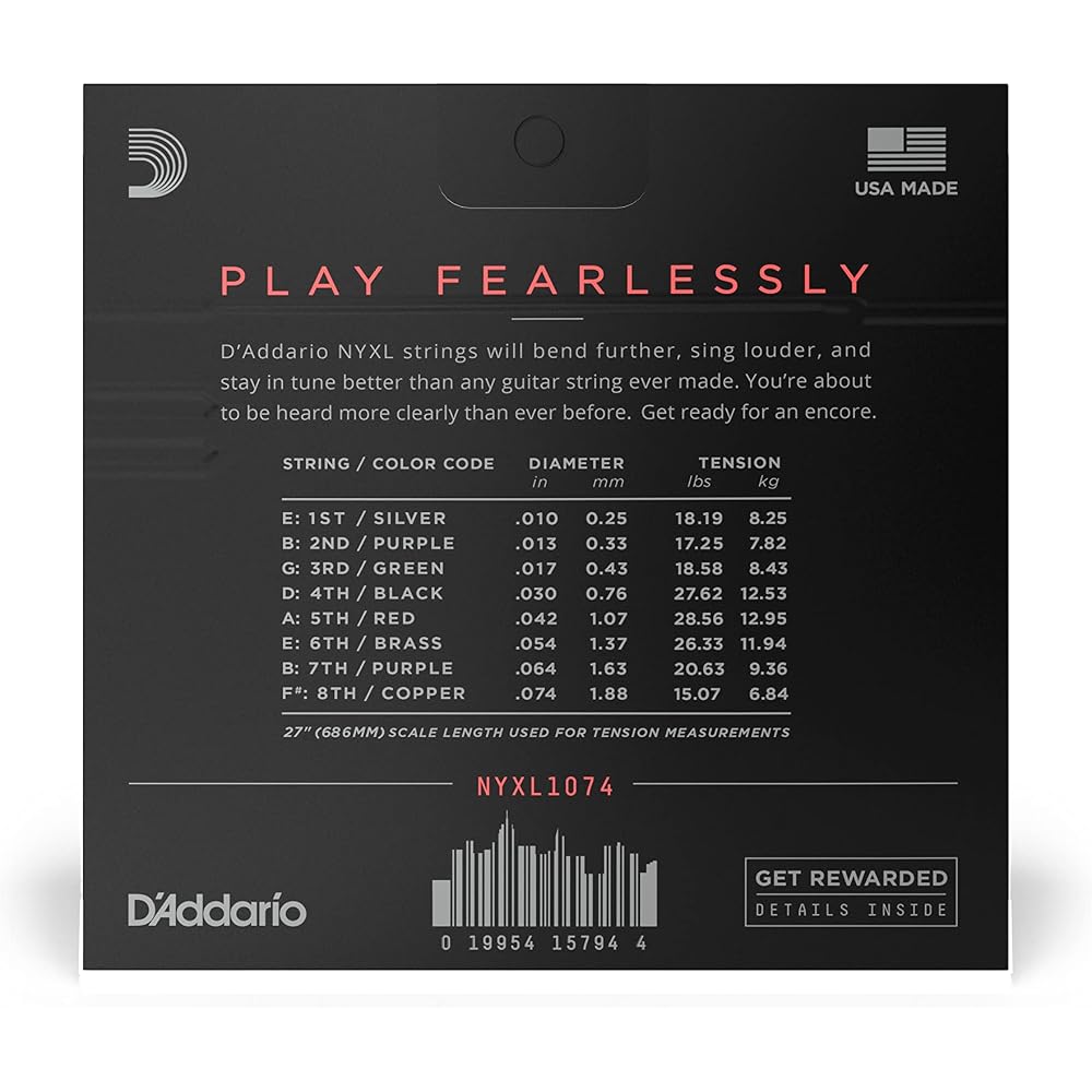 D'Addario Daddario Electric Guitar Strings NYXL Light Top/Heavy Bottom 8 Strings .010-.074 NYXL10...