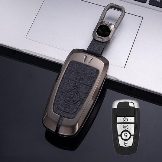 Alloy Leather Car Key Case Cover For Lincoln MKC MKZ MKX Navigator Continental