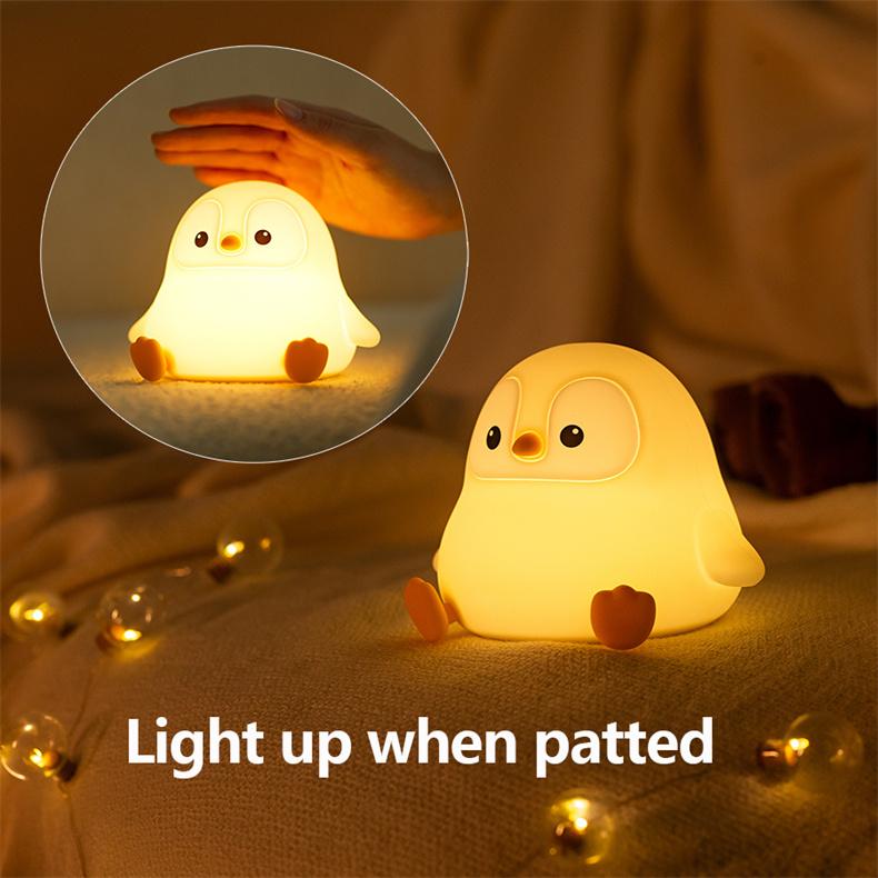 Silicone Penguin Night Light Cute Animal Nightlight Touch Bedside Sleep Lamp Timing Function USB Rechargeable Gifts