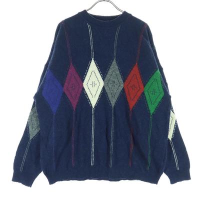Made In Germany Argyle Pattern Long Sleeve Knit 46 Navy Men's Used