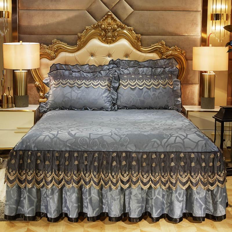 Velvet Lace Bed Skirt European-Style Embossed Bedspread Non-Slip Protective Cover Autumn and Winter Warm Bedding