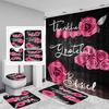 4-Piece Blue Rose Shower Curtain Set, Thank You Blessing Bathroom Curtain With Non-Slip Carpet Toilet Cover Pad U-Shaped Pad